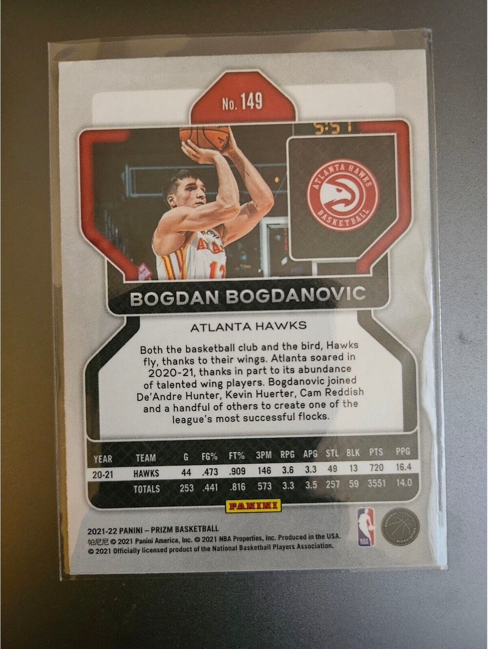 2021-22 Panini Prizm Bogdan Bogdanovic Silver Prizm #149 Atlanta Hawks - Picture 2 of 2